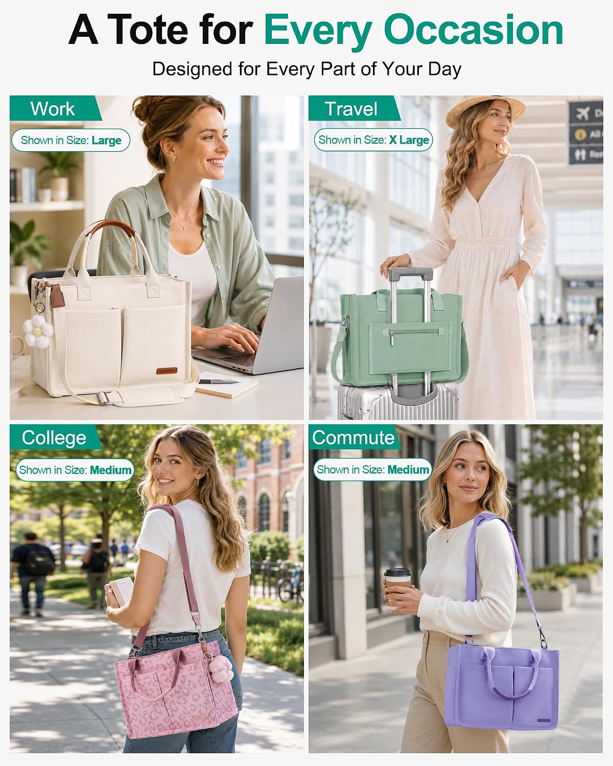 FIORETTO Bolso de lona para mujer con compartimento individual, par...