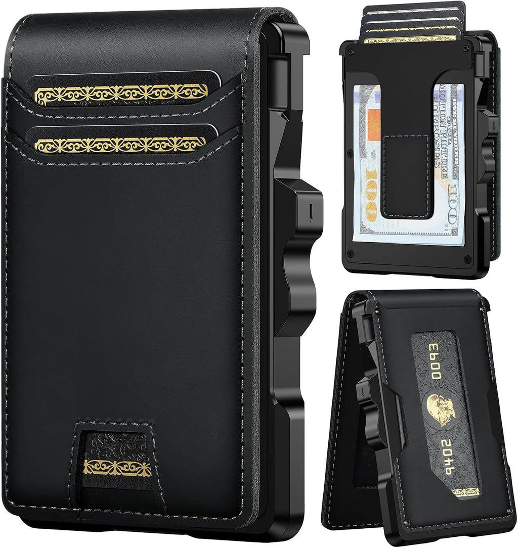 furid Cartera de cuero genuino para hombres: billetera minimalista...