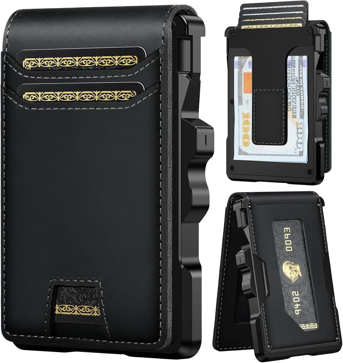 furid Cartera de cuero genuino para hombres: billetera minimalista...