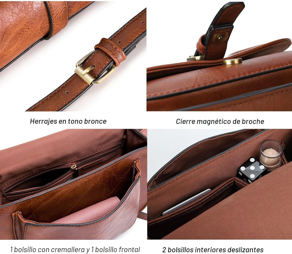 Bolsa cruzada de cuero vegano para mujer, pequeña, para colgarla en...