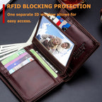 BULLCAPTAIN Cartera de cuero genuino plegable de gran capacidad par...