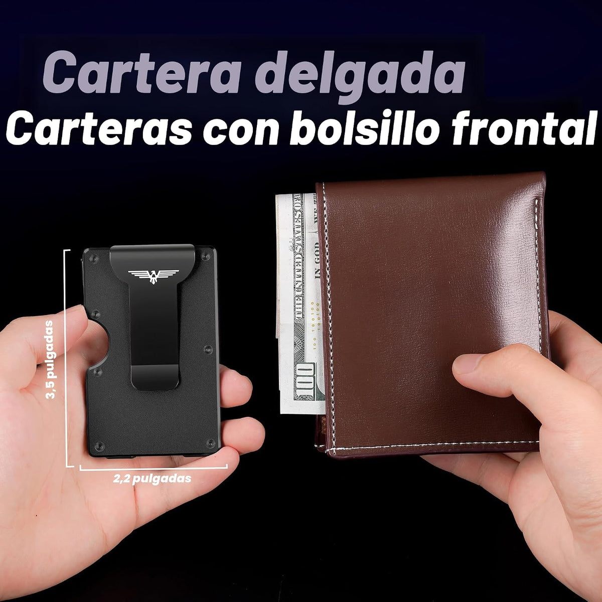 Cartera minimalista Lenvoten para hombres, cartera de metal con cli...