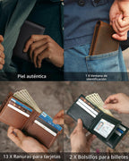 Cartera Artpaxy para hombre de cuero genuino plegable con bloqueo R...
