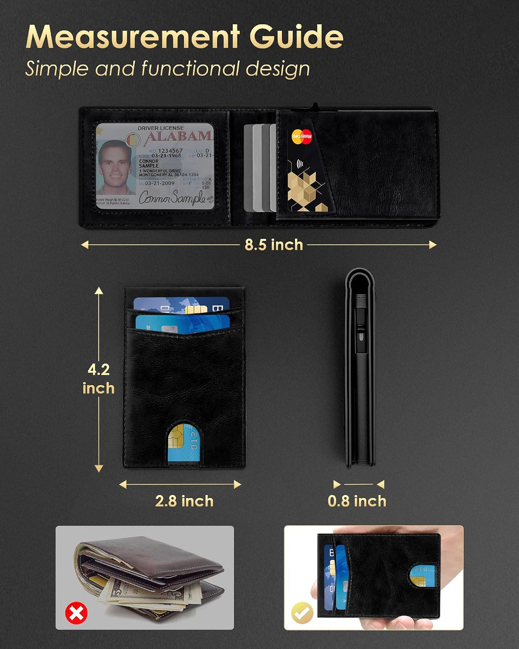 QLD 2026 - Cartera para hombre con bloqueo RFID, delgada y minimali...