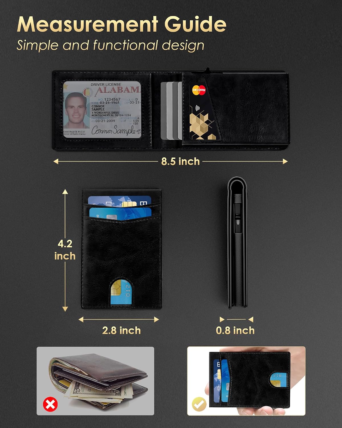 QLD 2026 - Cartera para hombre con bloqueo RFID, delgada y minimali...
