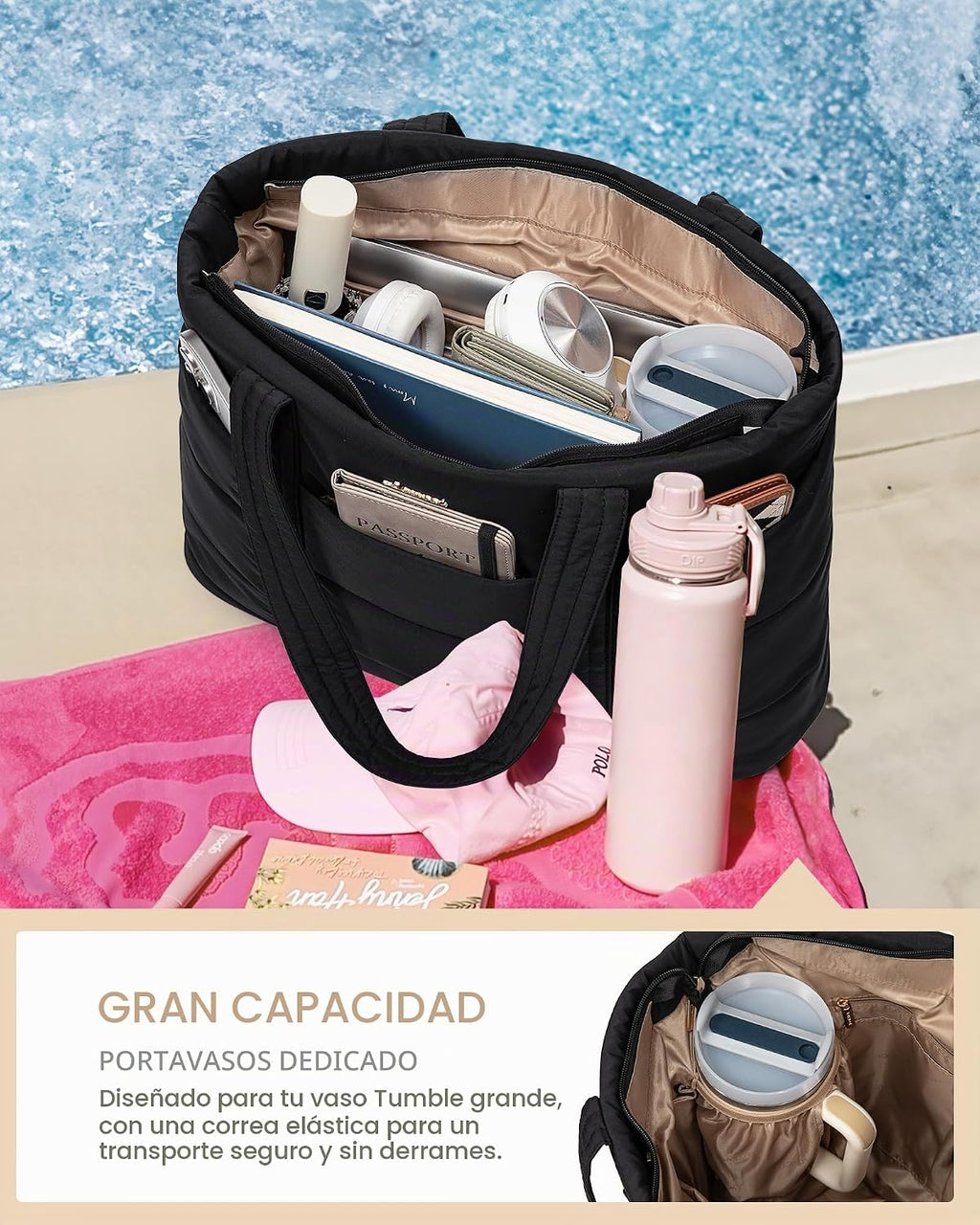 LOVEVOOK Bolsa de mano para mujer, bolsa grande acolchada para comp...