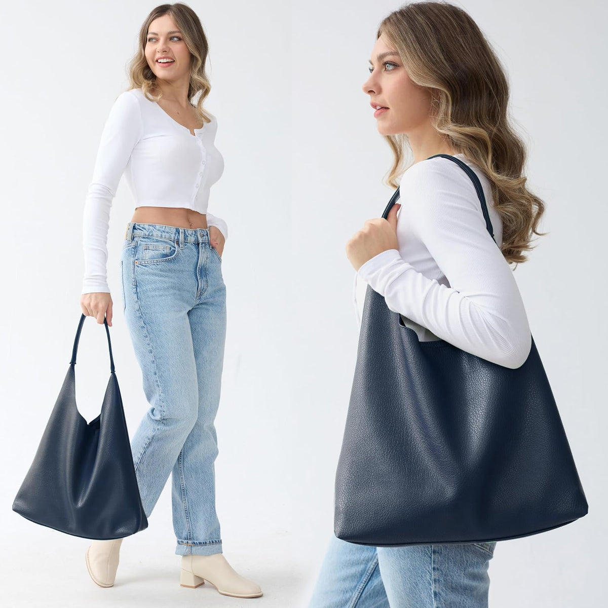 Bolsos Hobo para mujeres, bolso de hombro de cuero vegano suave, bo...