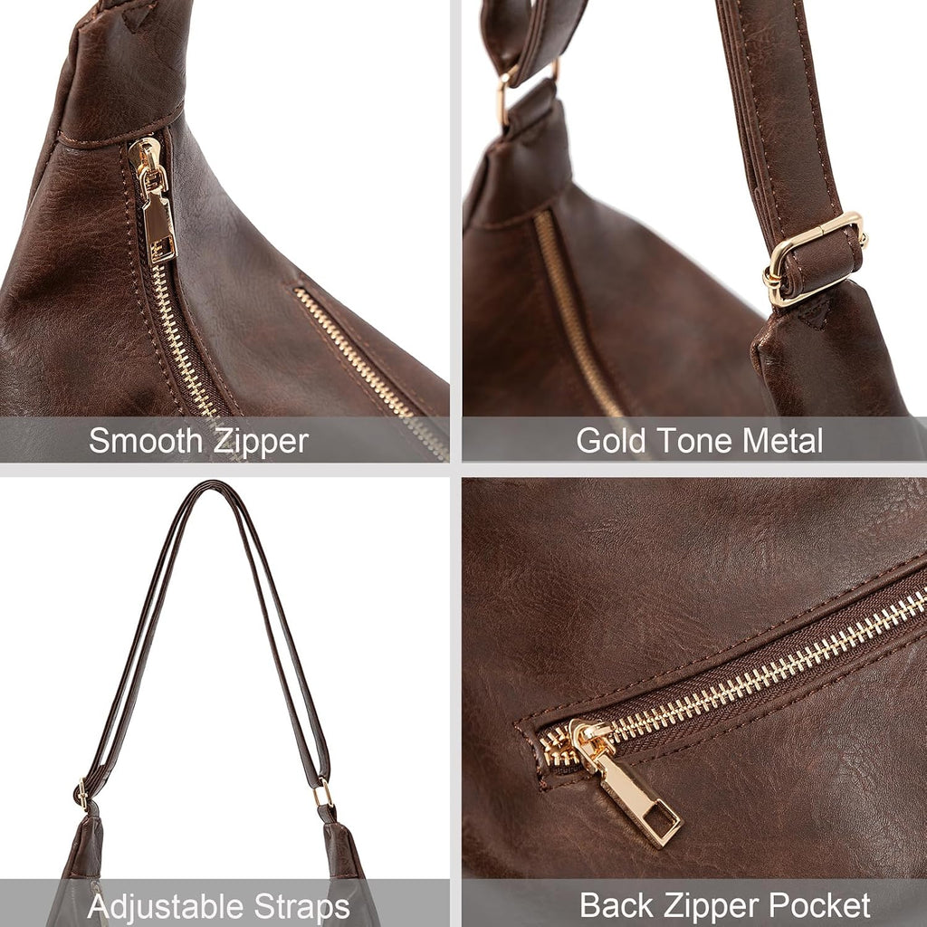 NIUEIMEE ZHOU Bolsos Hobo para mujer Bolso de hombro de cuero vegan...