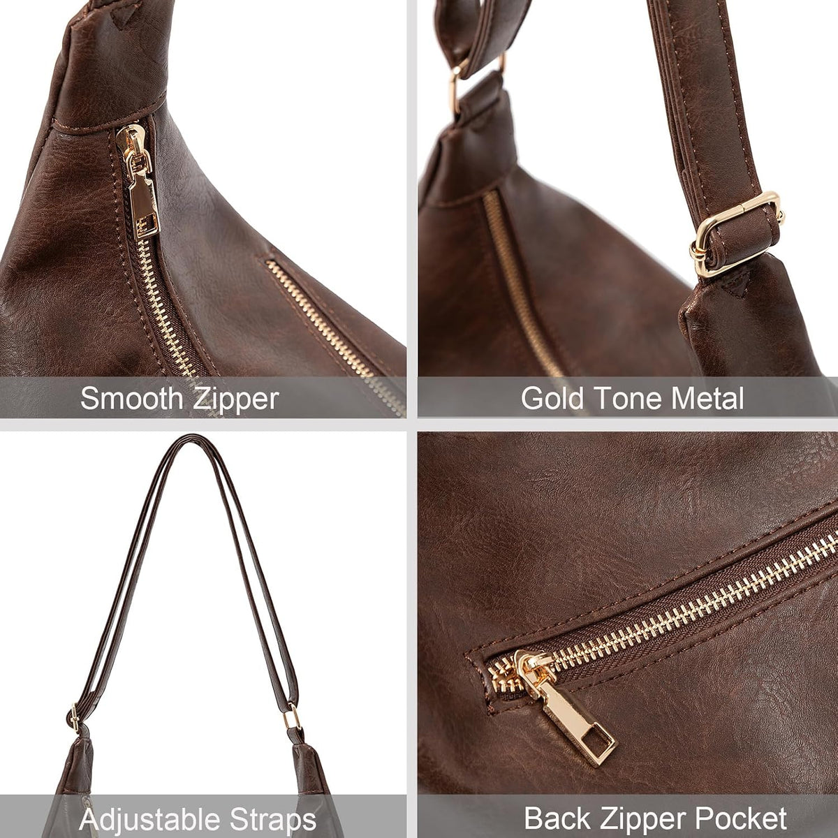 NIUEIMEE ZHOU Bolsos Hobo para mujer Bolso de hombro de cuero vegan...