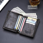 BULLCAPTAIN Cartera de cuero genuino plegable de gran capacidad par...