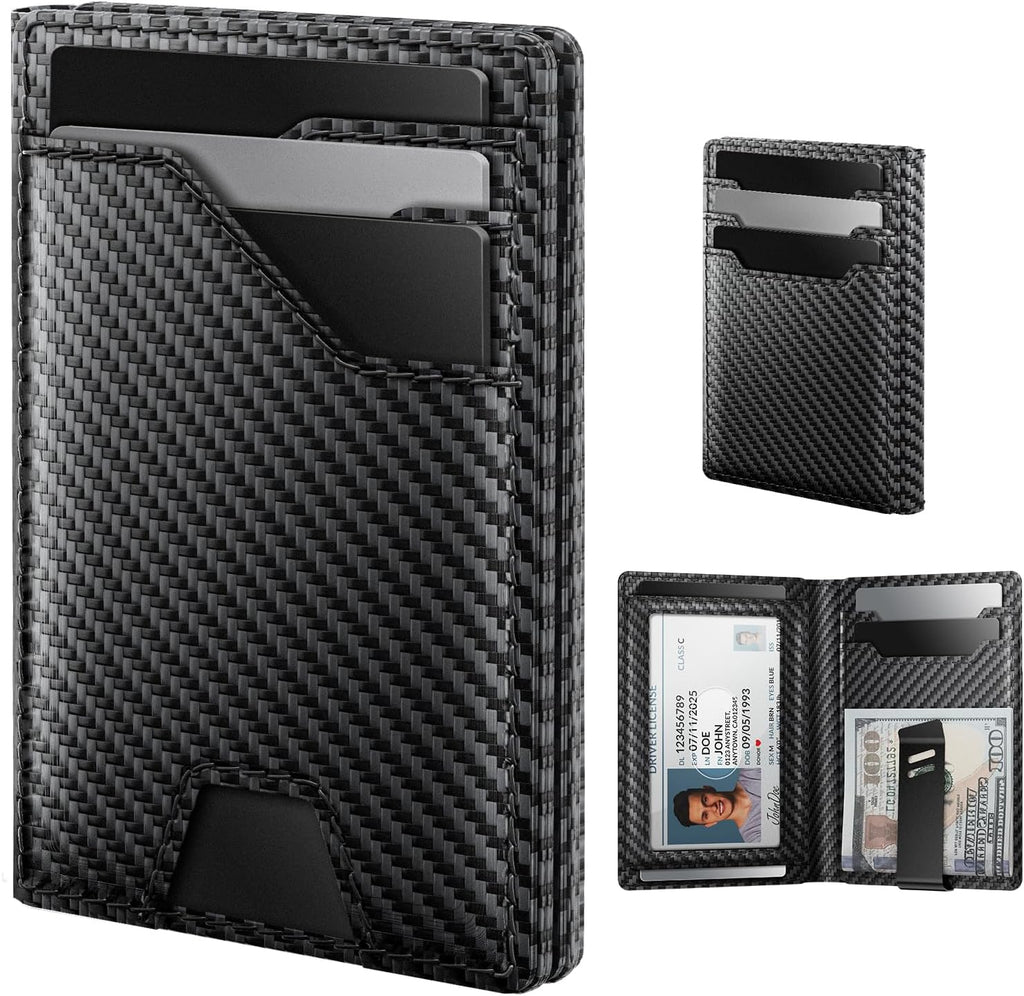 Cartera de cuero typecase para hombres con tarjetero, Negro fibra d...