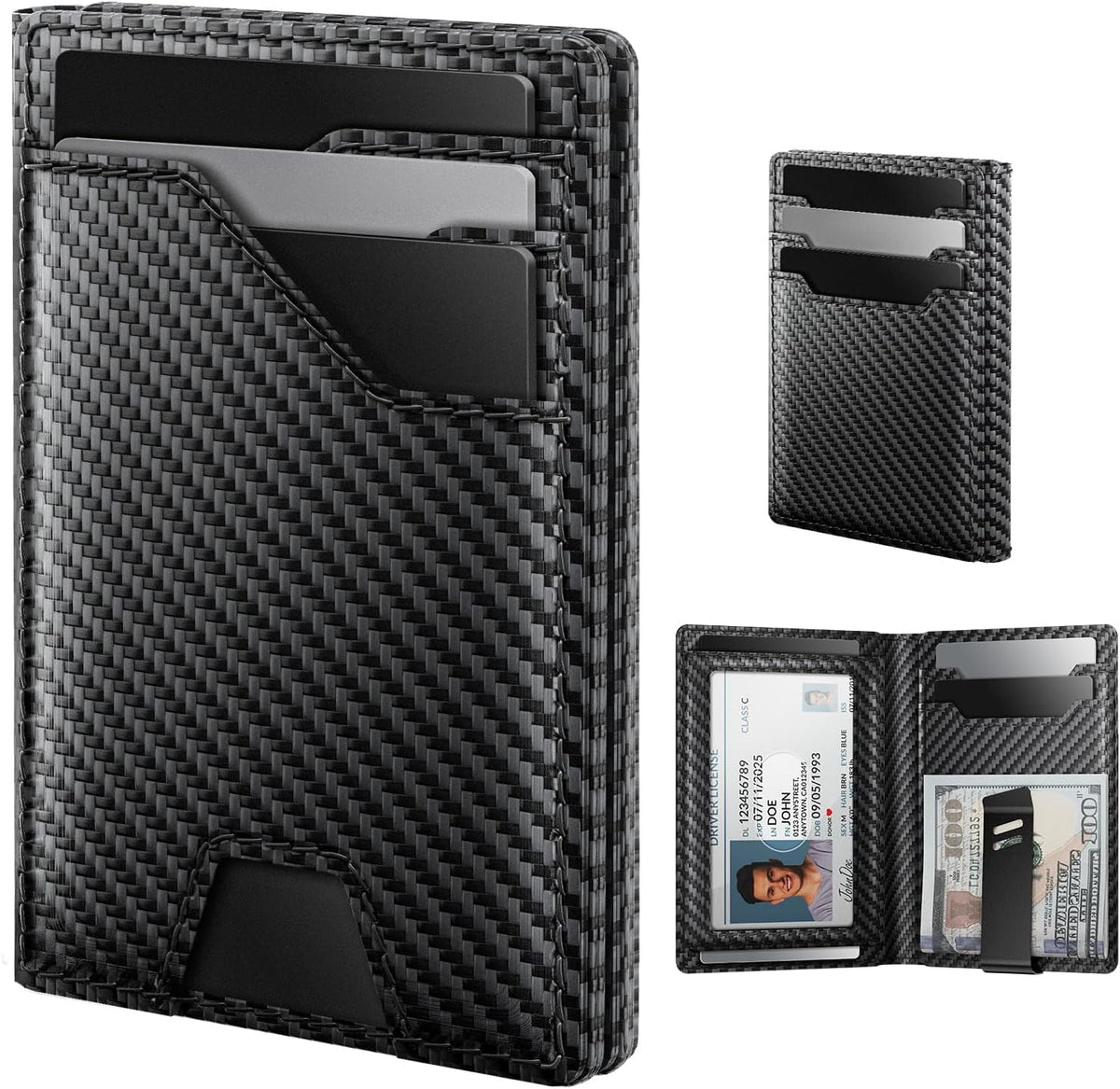 Cartera de cuero typecase para hombres con tarjetero, Negro fibra d...