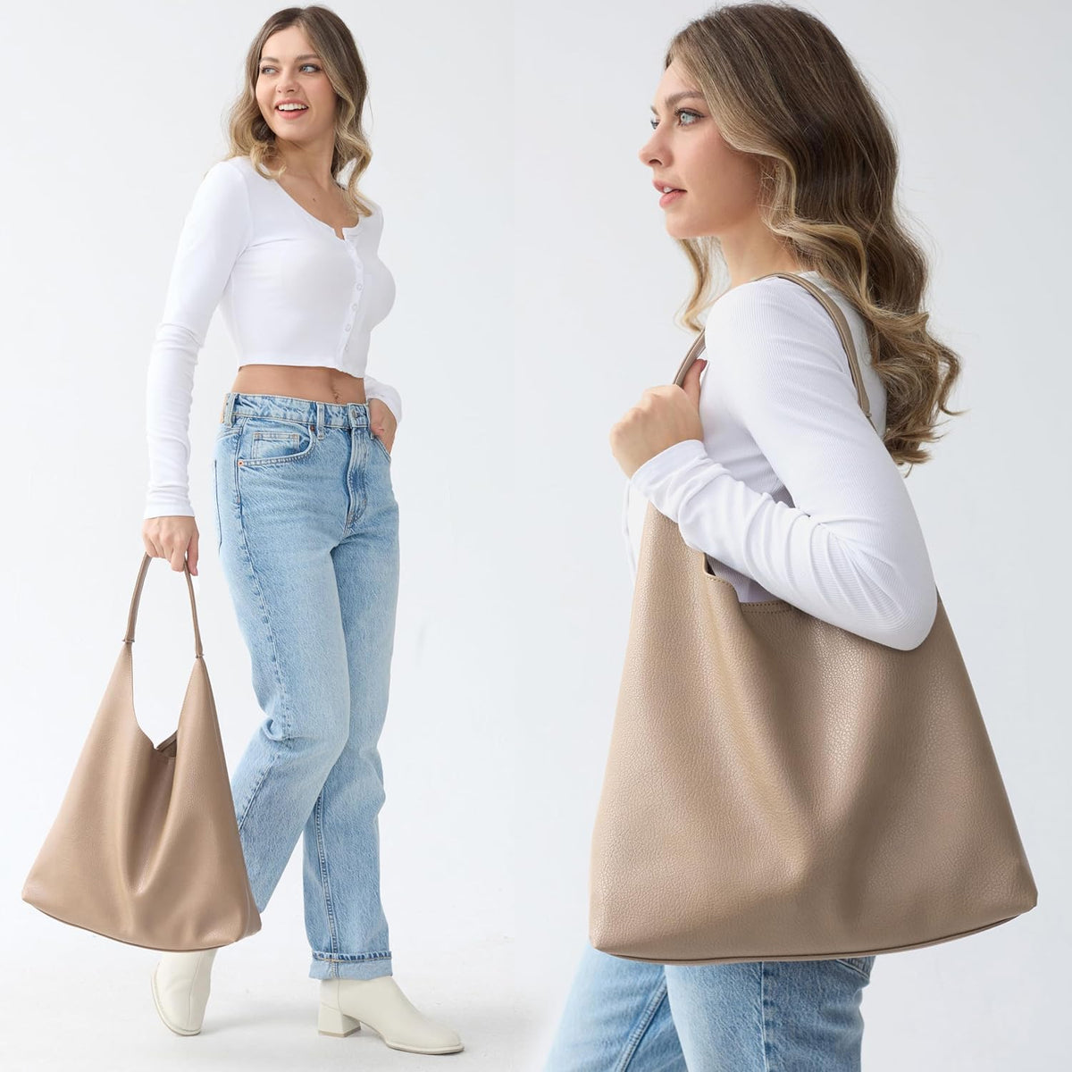 Bolsos Hobo para mujeres, bolso de hombro de cuero vegano suave, bo...