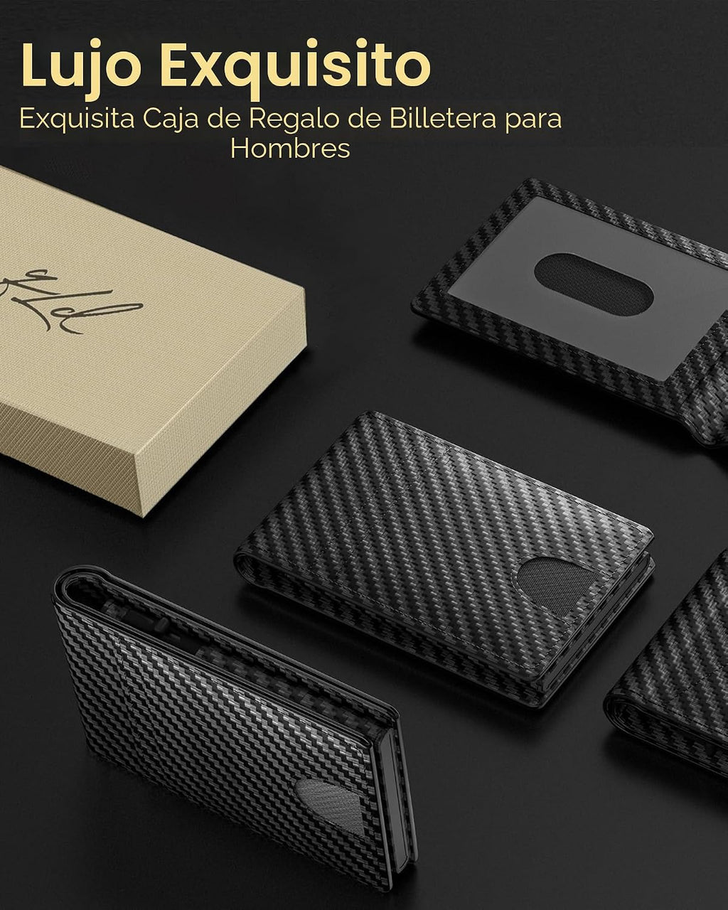 QLD - Cartera minimalista para hombres - Billetera delgada de cuero...