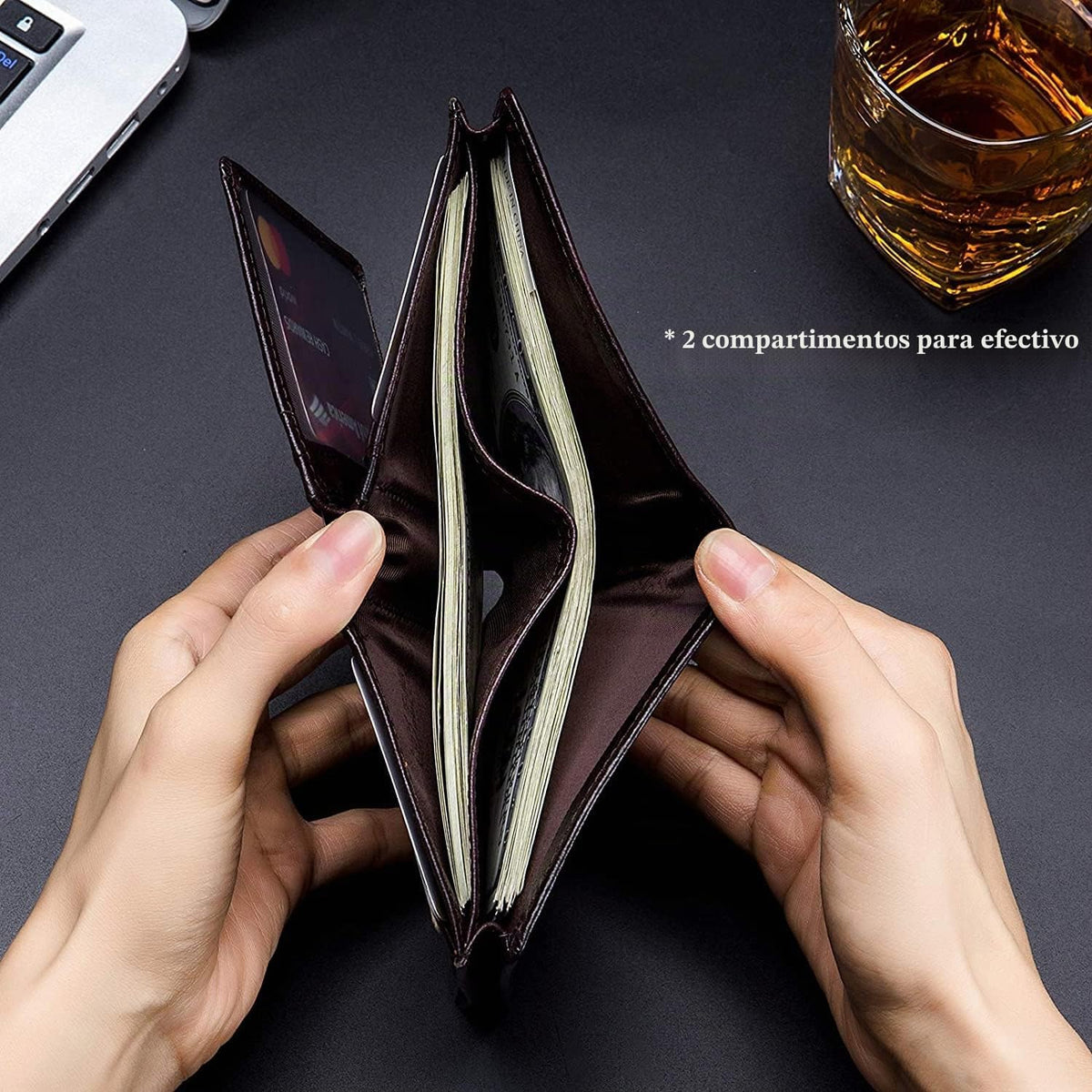 BULLCAPTAIN Cartera de cuero genuino plegable de gran capacidad par...