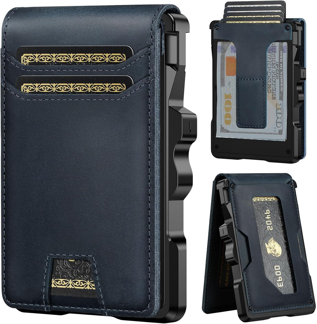 furid Cartera de cuero genuino para hombres: billetera minimalista...