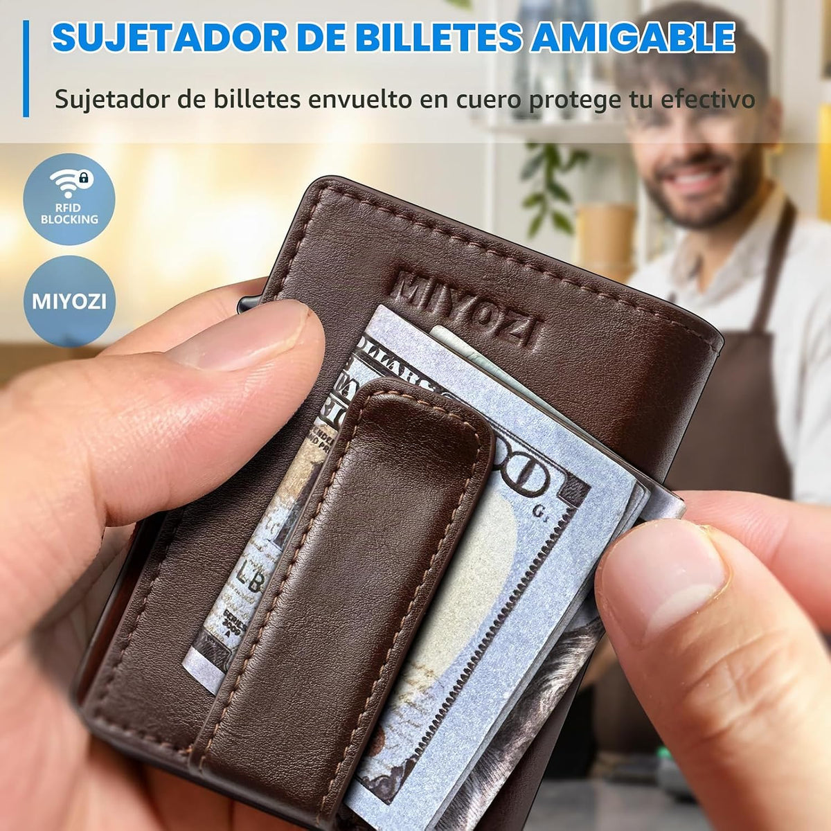 miyozi Billetera para hombre, con clip para dinero, bolsillo para m...