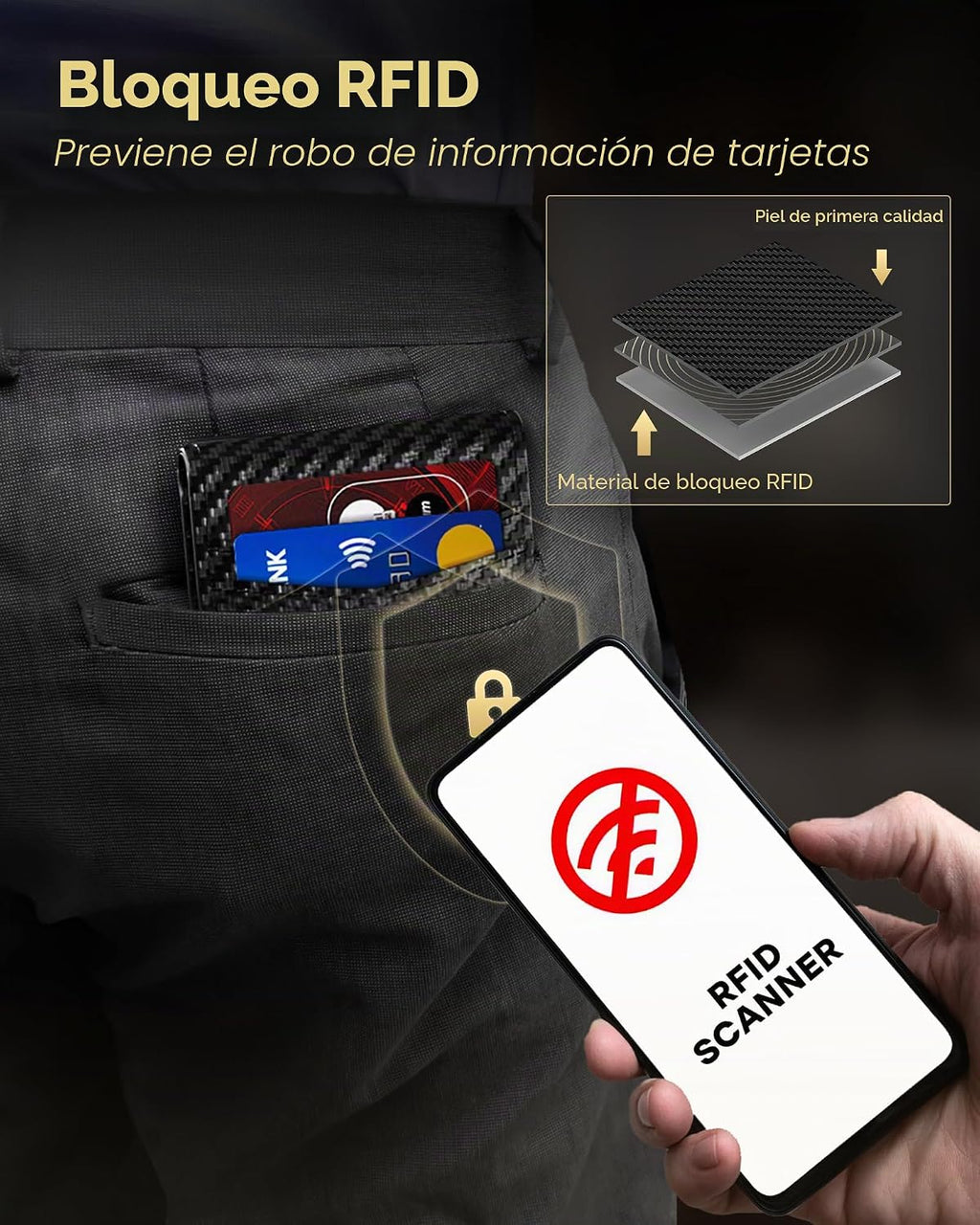 QLD - Cartera minimalista para hombres - Billetera delgada de cuero...