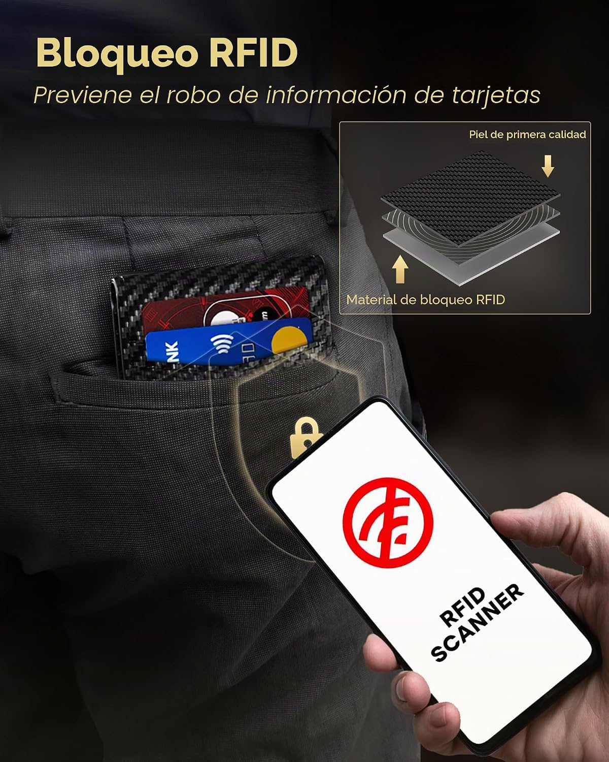 QLD - Cartera minimalista para hombres - Billetera delgada de cuero...