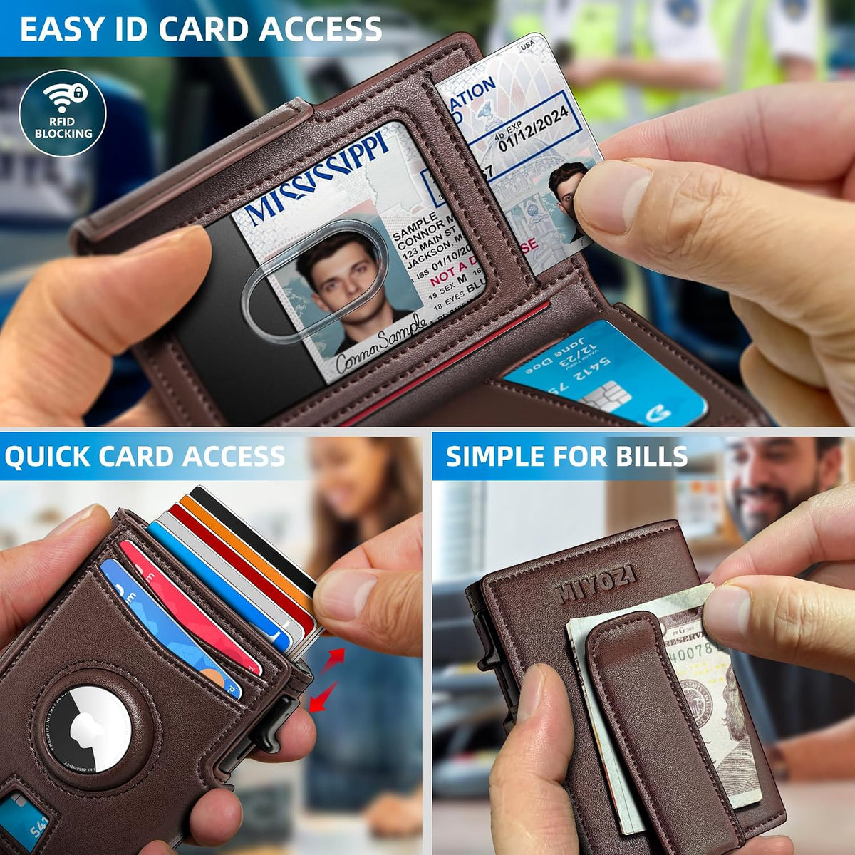 Miyozi - Billetera Airtag para hombre, con clip de dinero, estuche...