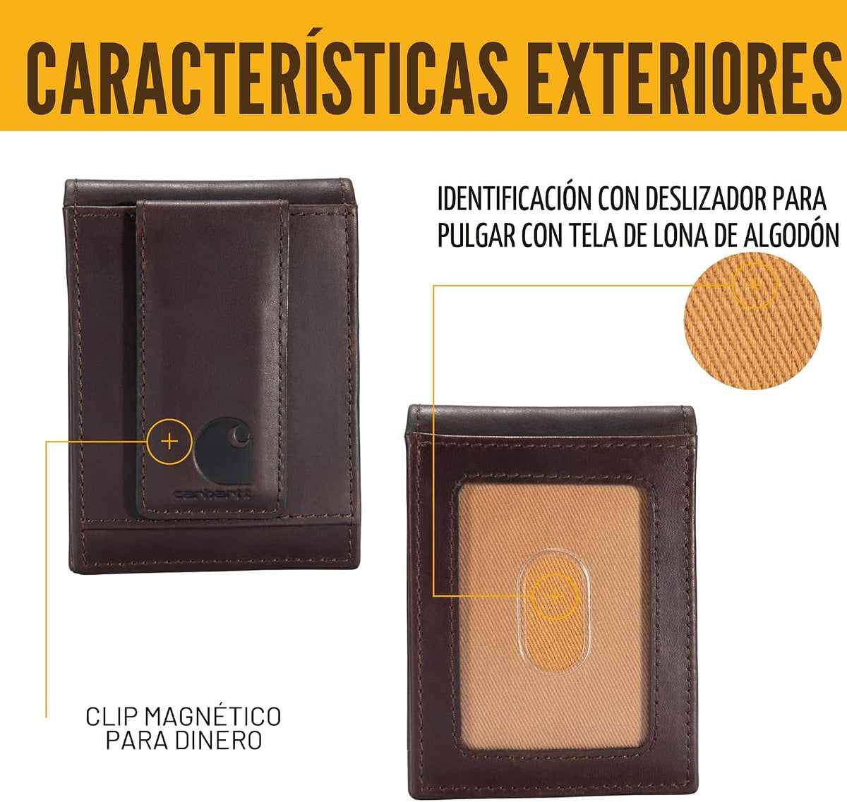 Carhartt Cartera de cuero marrón aceitado para hombre, bolsillo fro...
