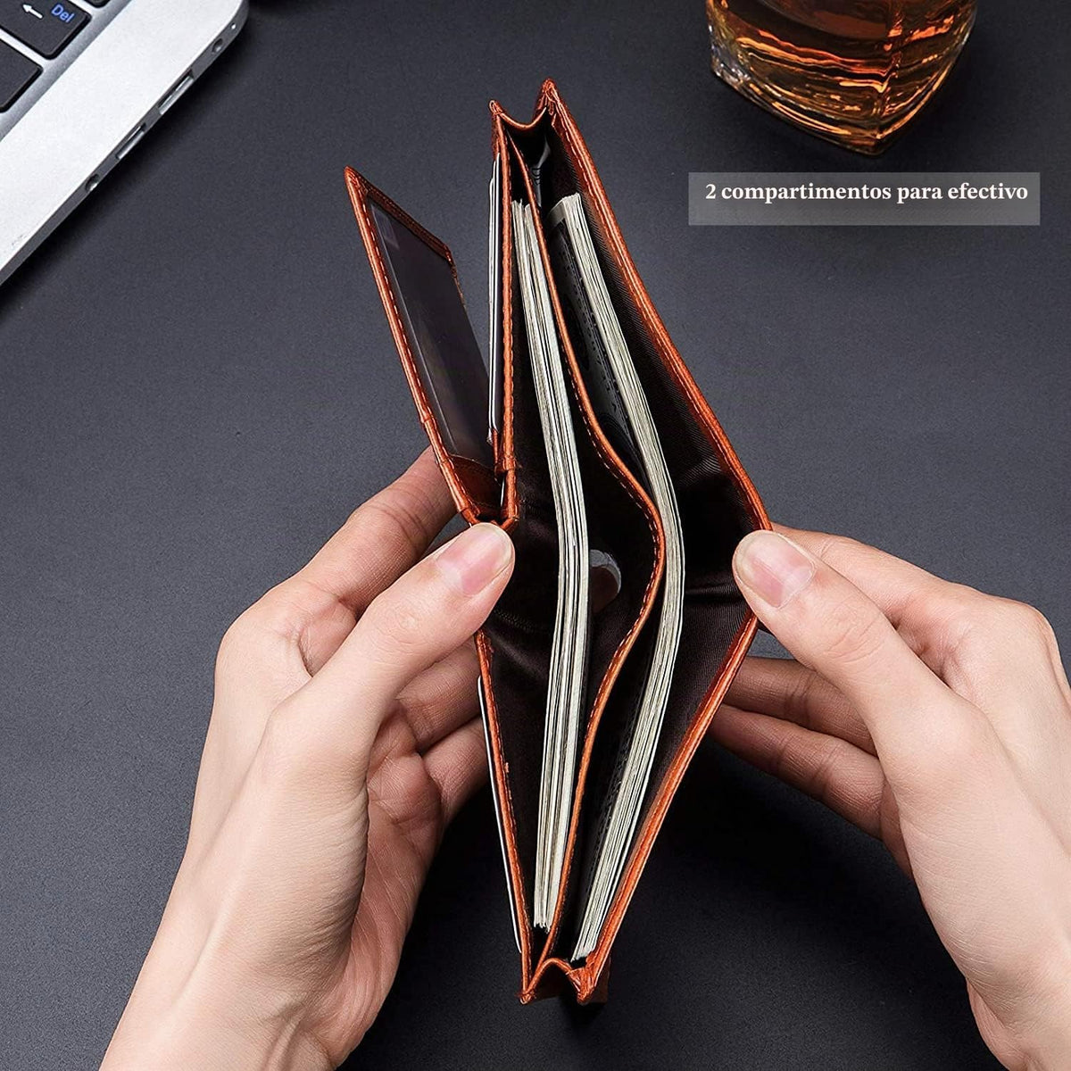 BULLCAPTAIN Cartera de cuero genuino plegable de gran capacidad par...