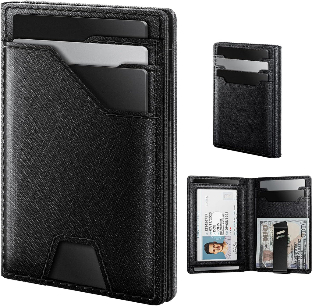 Cartera de cuero typecase para hombres con tarjetero, Negro, Minima...