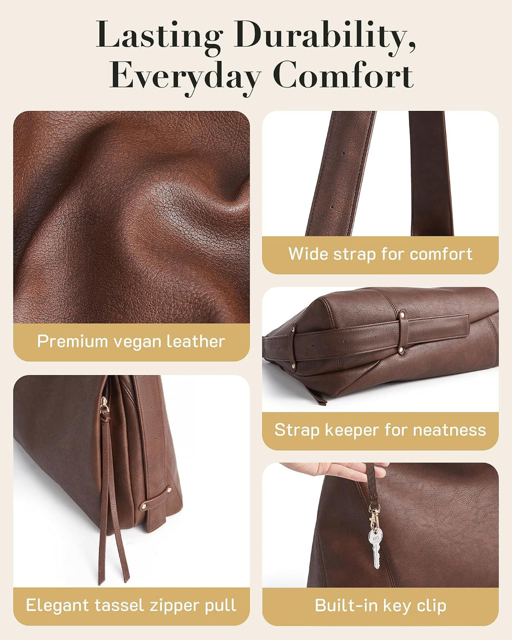 Missnine Bolso Hobo para mujer, bolso de mano de diseñador de cuero...