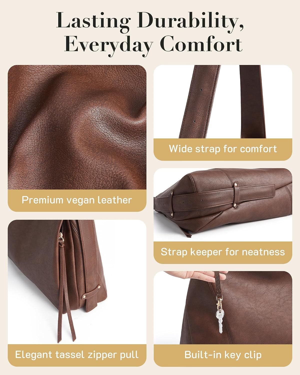 Missnine Bolso Hobo para mujer, bolso de mano de diseñador de cuero...