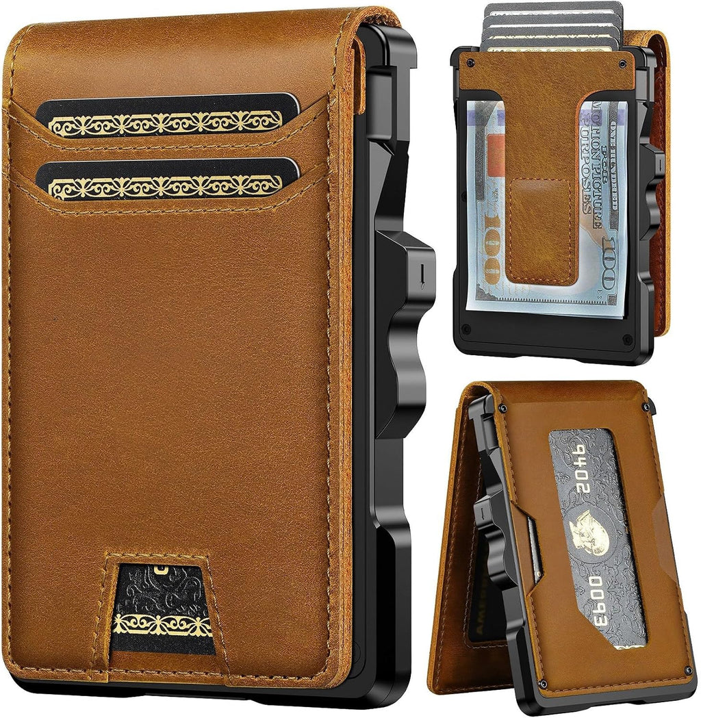 furid Cartera de cuero genuino para hombres: billetera minimalista...