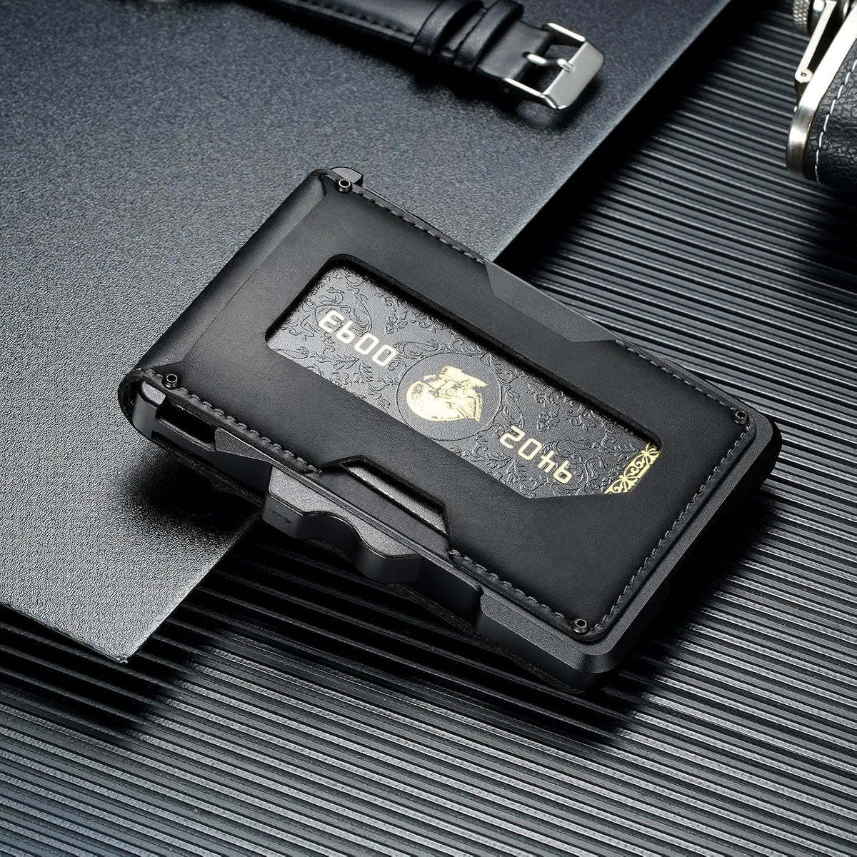 furid Cartera de cuero genuino para hombres: billetera minimalista...