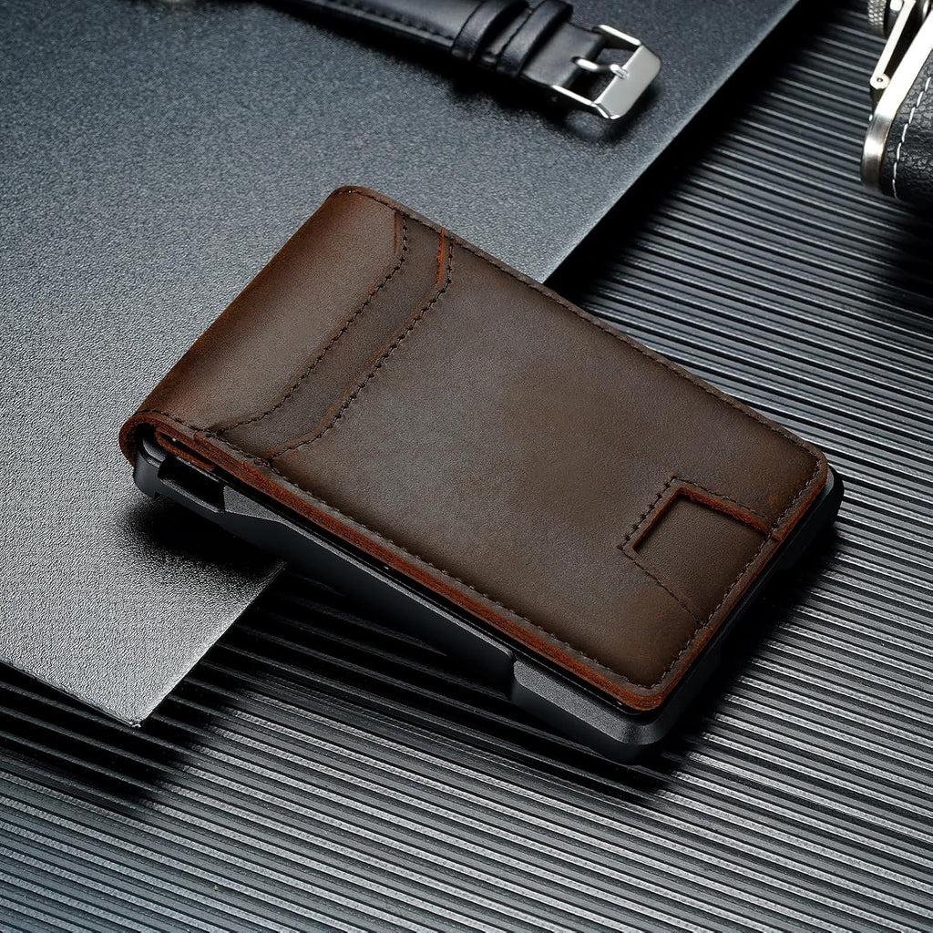 furid Cartera de cuero genuino para hombres: billetera minimalista...